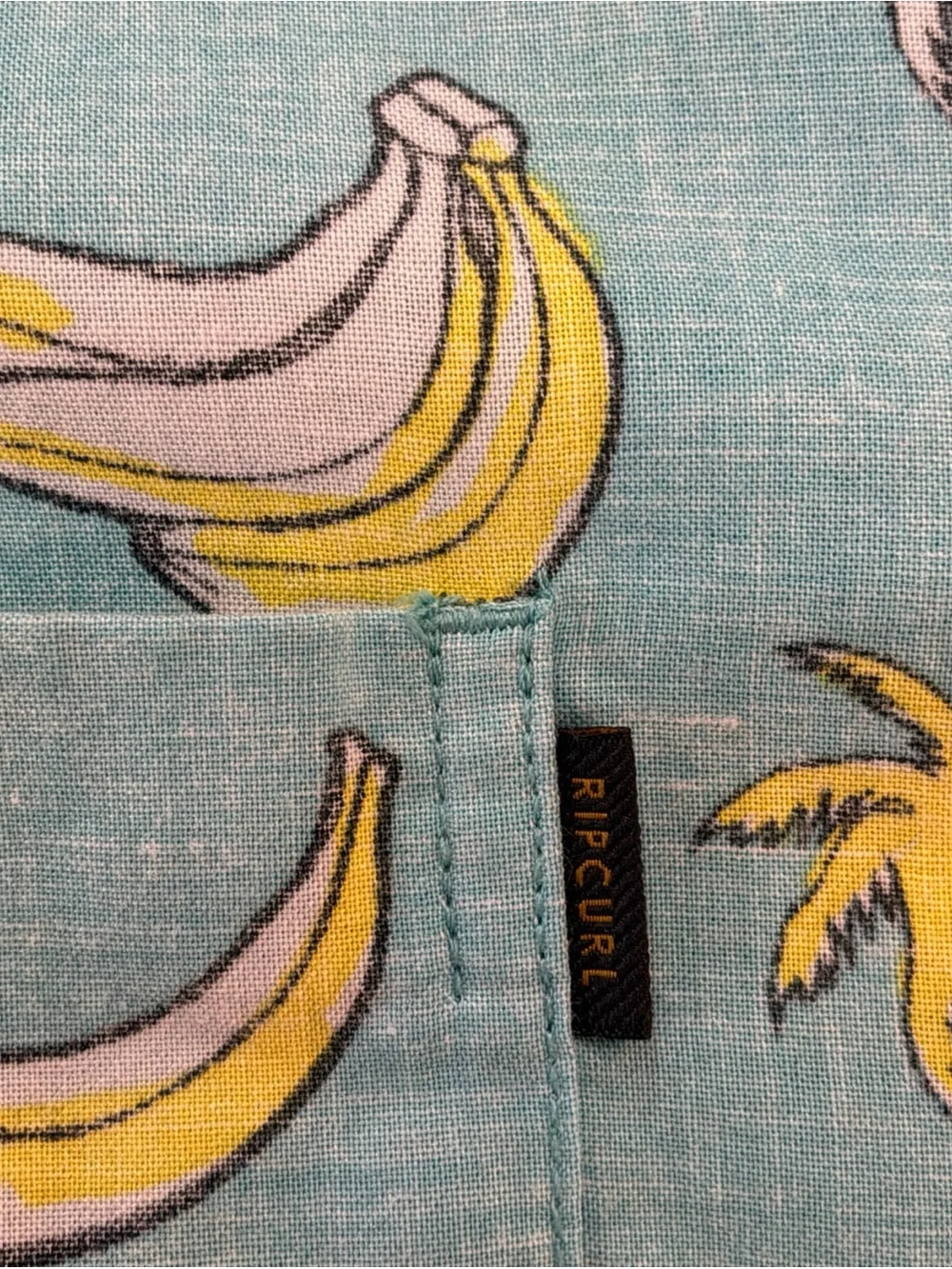 Rip Curl Polo Shirt Men’s Large Blue Banana Palm Print Button Front Hawaiian Top